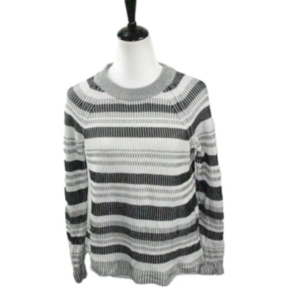 Lands' End Gray/Black Striped Ribbed Cotton Sweater Size XS